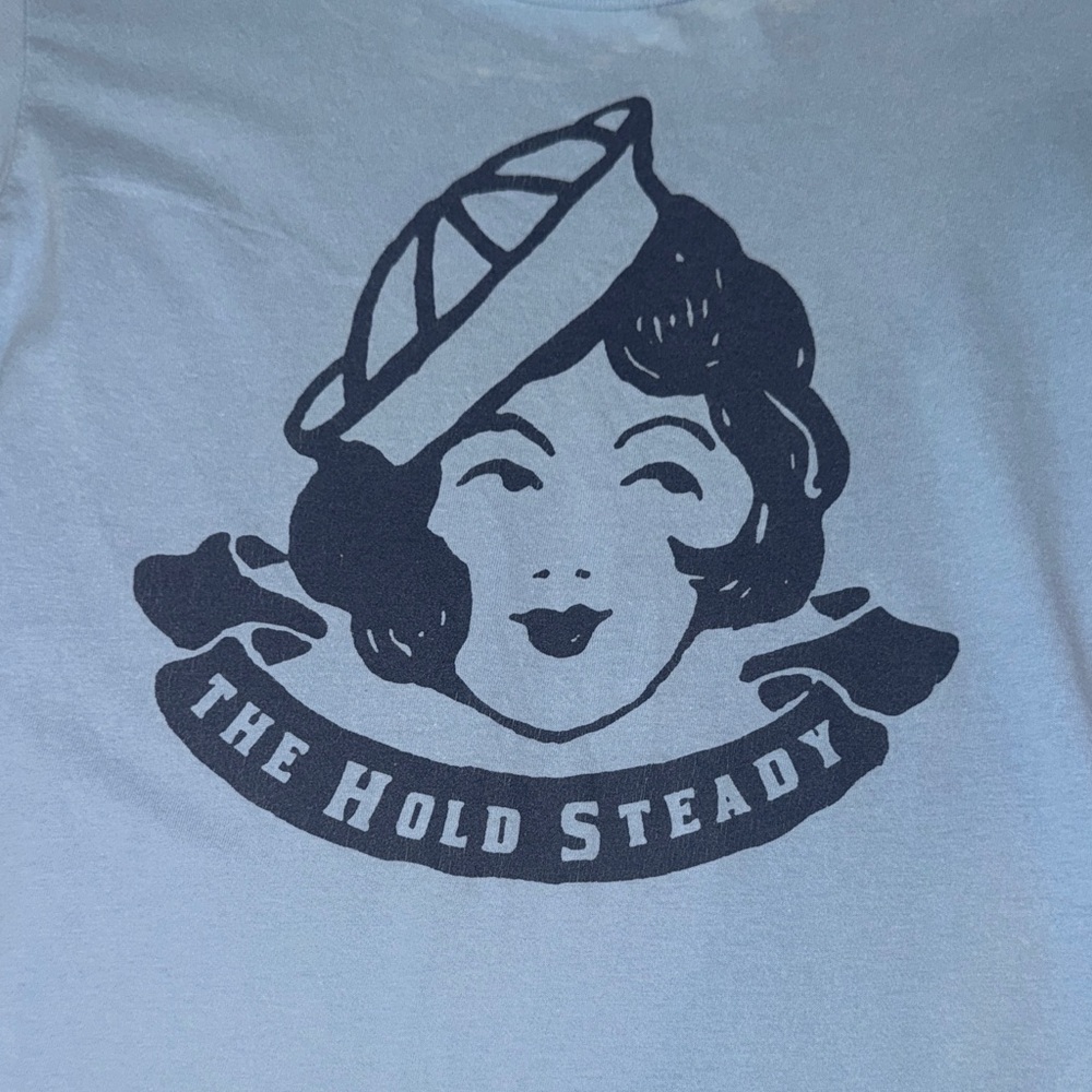American Apparel The Hold Steady concert merch light blue Graphic T-Shirt Small - Picture 2 of 7